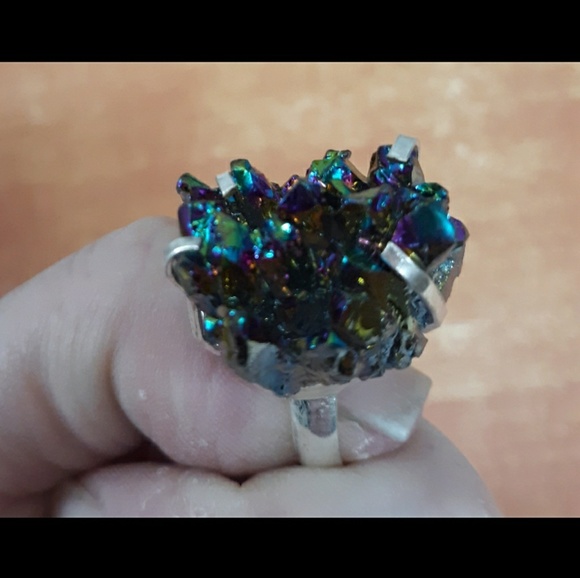 New Titanium Druzy 925 Silver Ring. - Picture 2 of 8